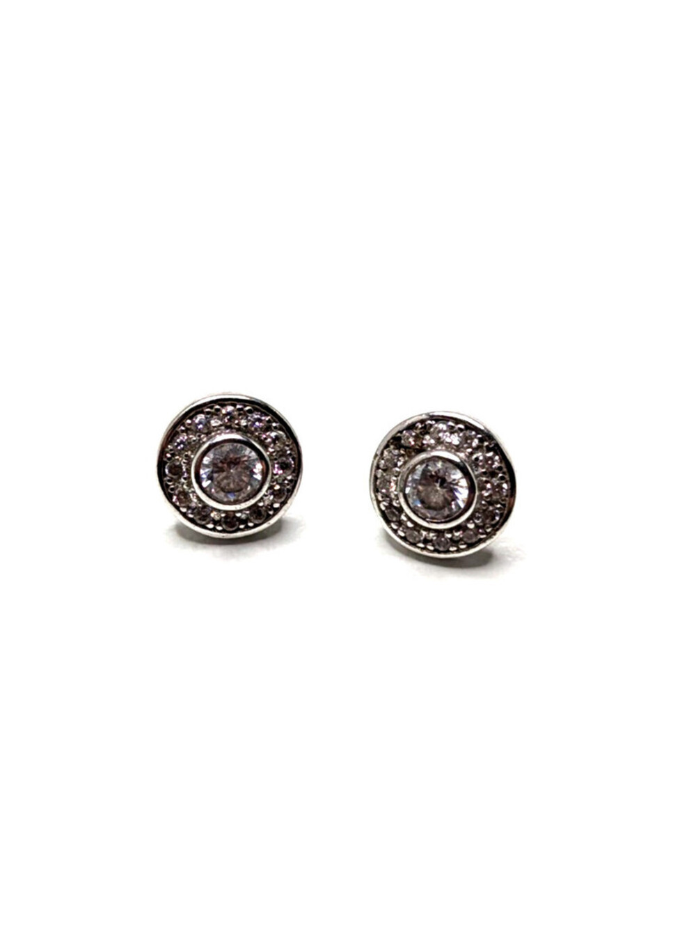 Sterling Silver 925 Clear Stone Halo Round CZ Sparkle Stud Earrings 10mm